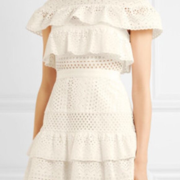 Self Portrait White Cotton Floral Broderie Ruffled Mini Dress | $475 | UK8/US4 - Picture 5 of 6